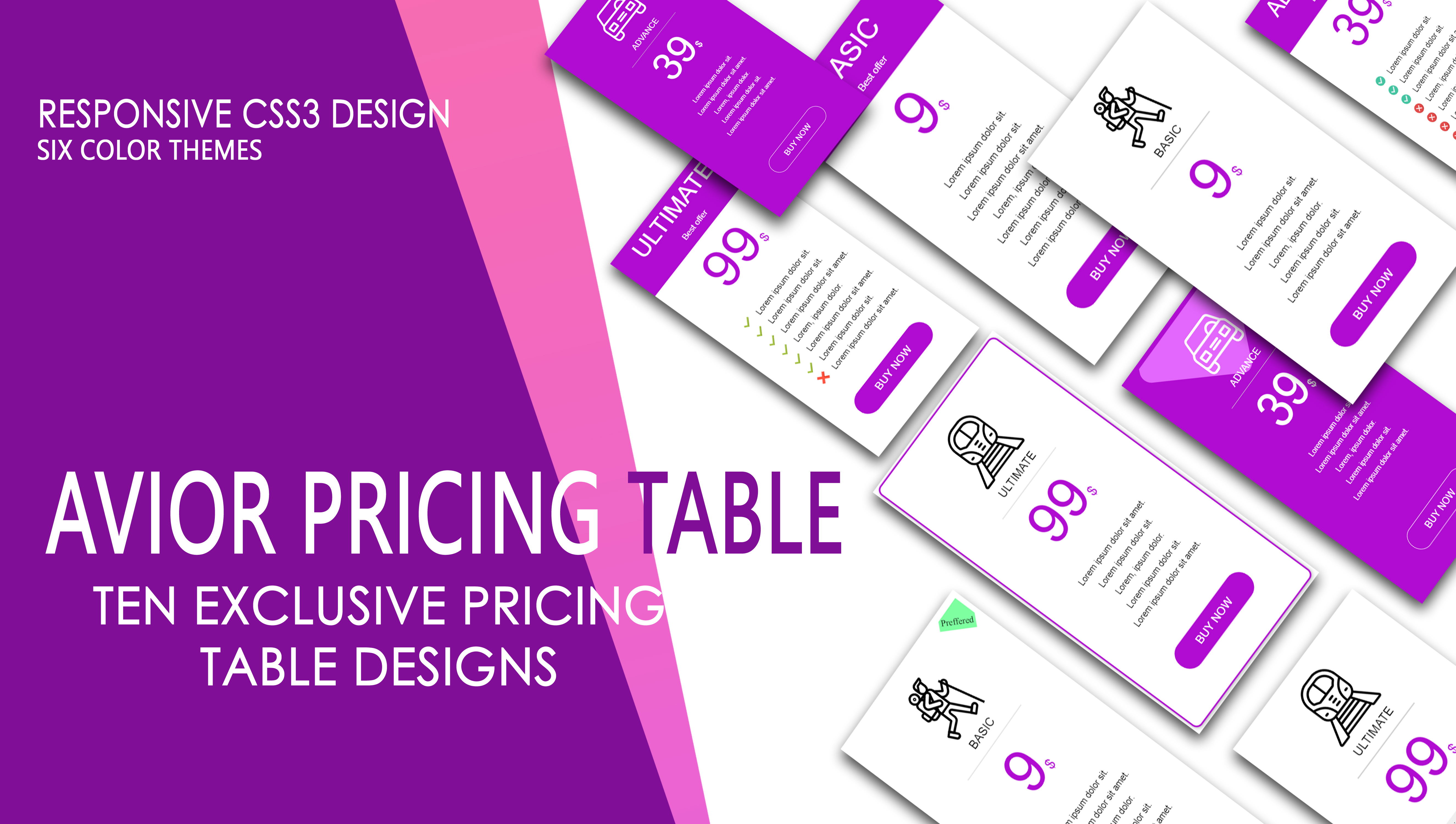 AVIOR Pricing tables