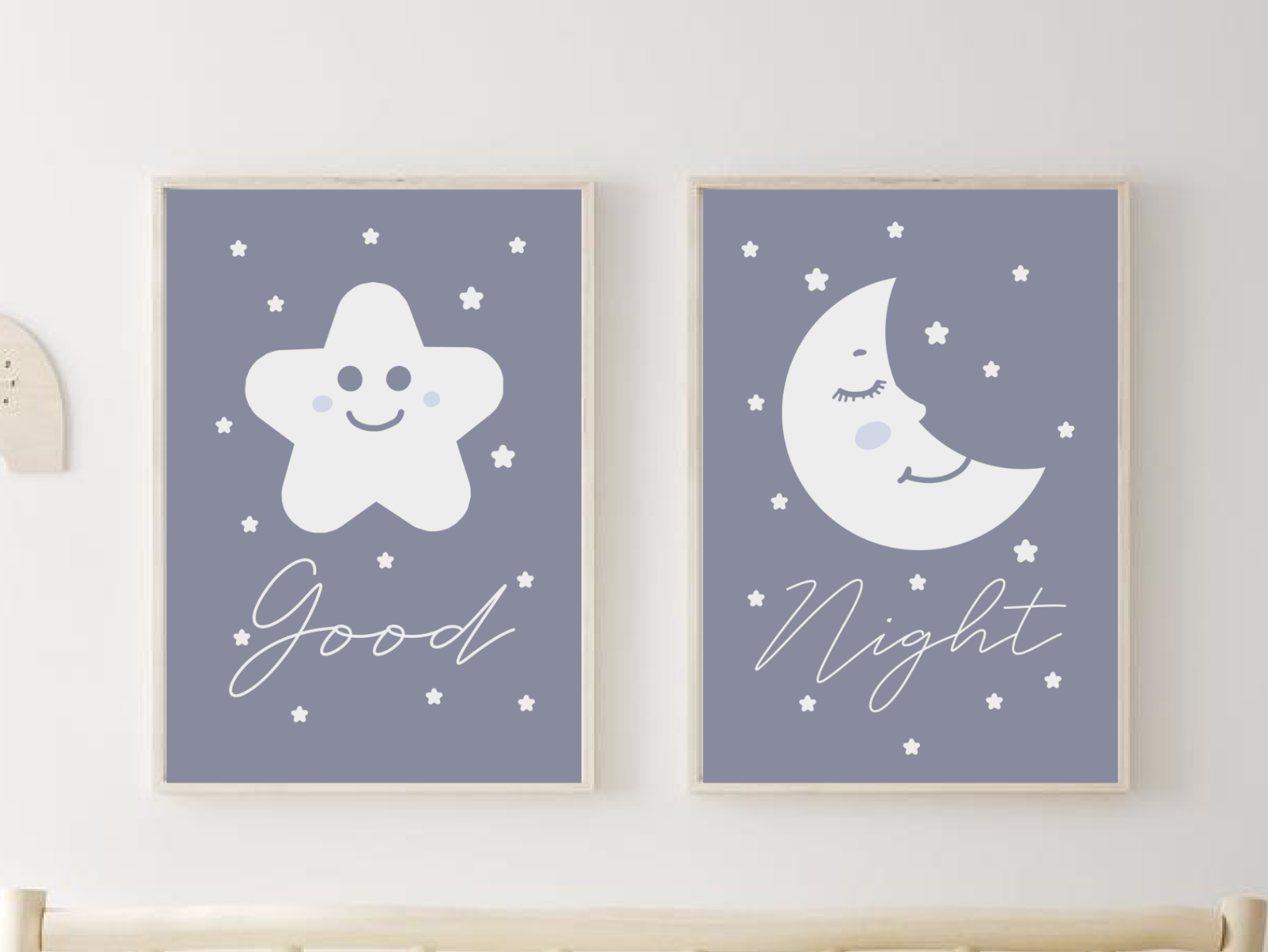 Good Night Wall Art Poster, Star Poster, Moon Print, PRINTABLE Wall Art, Moon Wall Art Set