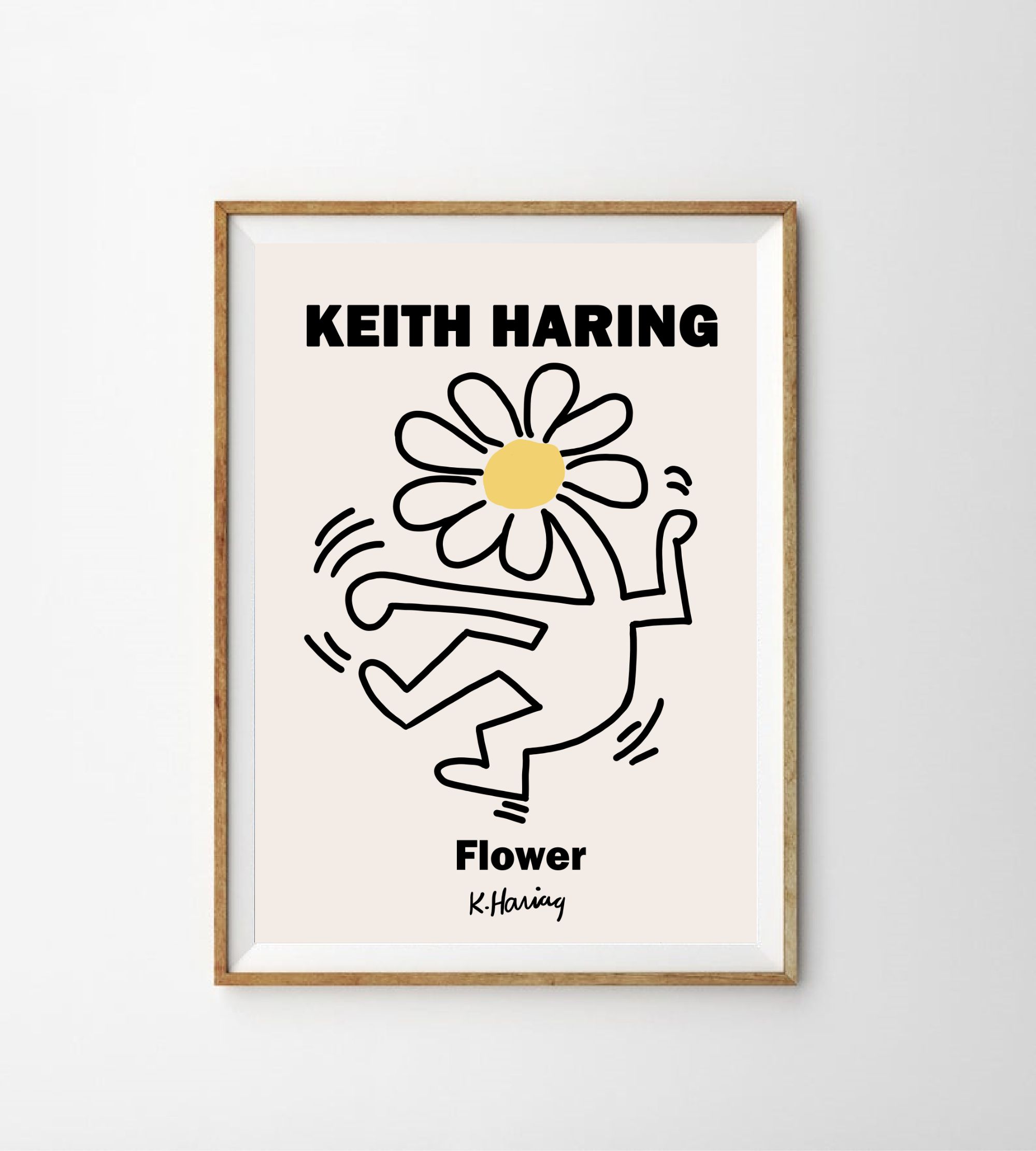 Keith Haring Dancing Flower print, Danish Pastel Pop Art poster, Haring wall art