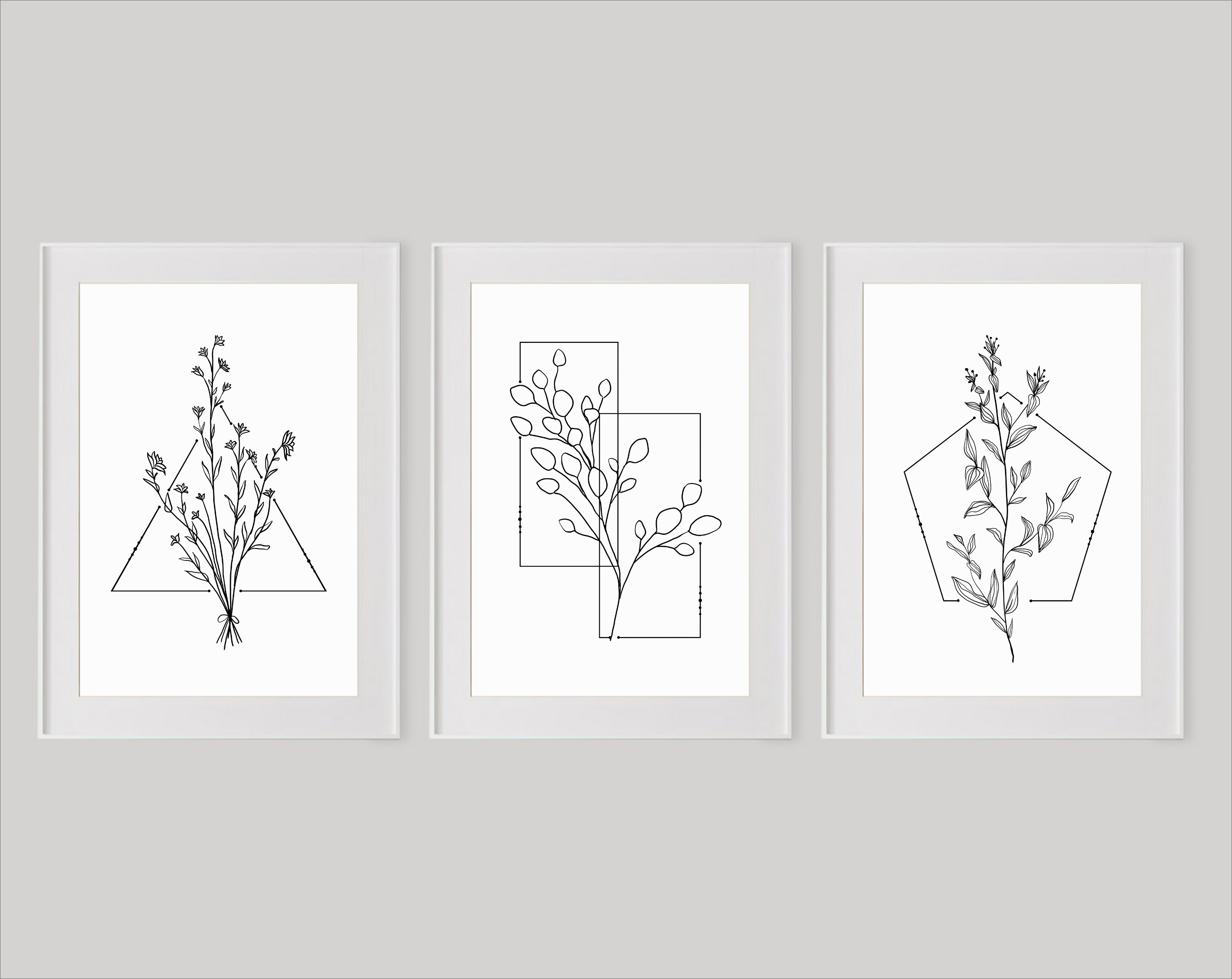Boho wall Art Set of 3 Prints, Boho Wall Art, Line art flowers, Printable Modern Art