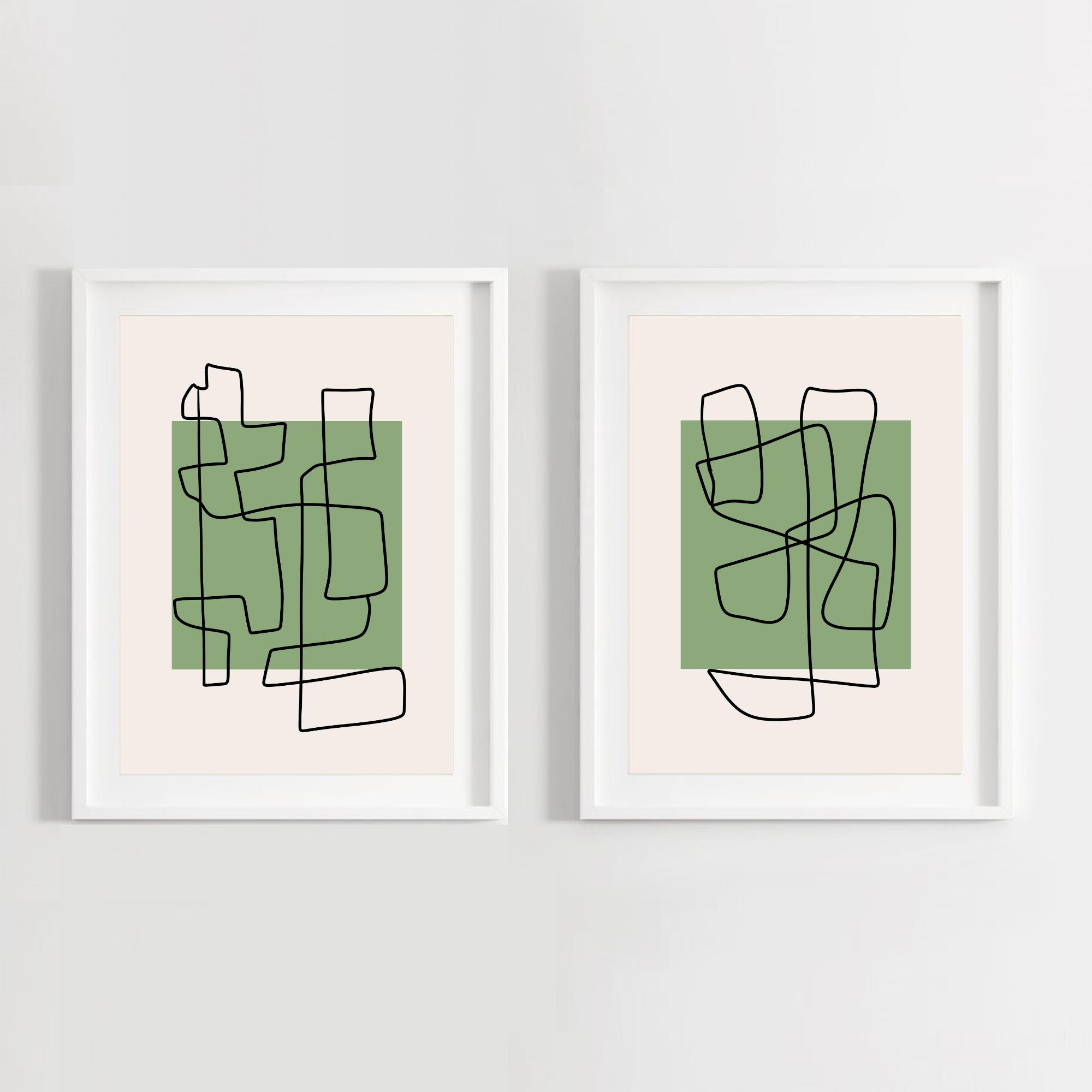 Sage Green Prints Set of 2, Abstract Line Art, DIGITAL DOWNLOAD, Minimalist Poster