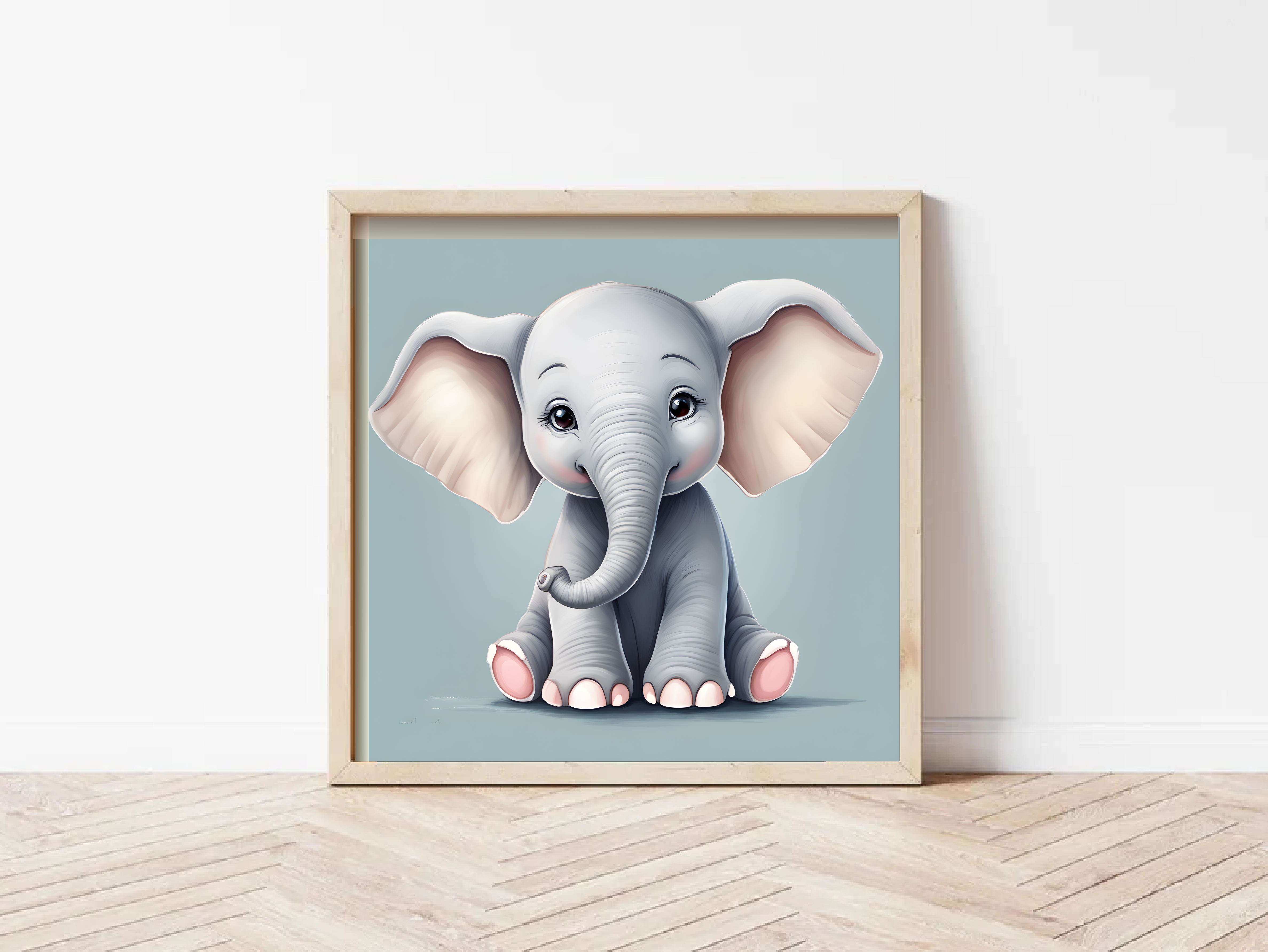 Elephant Decor, Elephant Nursery Wall Art Printable, Baby Animals Digital Prints, Size 20x20in