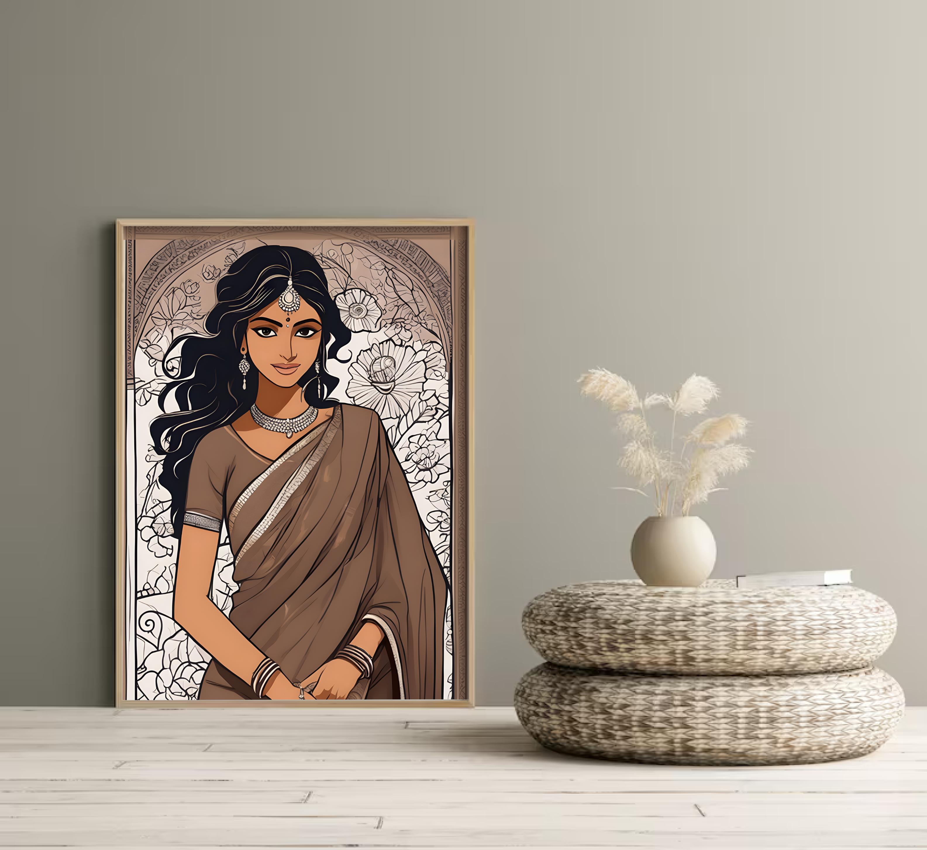 Indian Woman Art Print, Indian Art, Indian Girl Art, Indian Woman in Saree, Digital Print