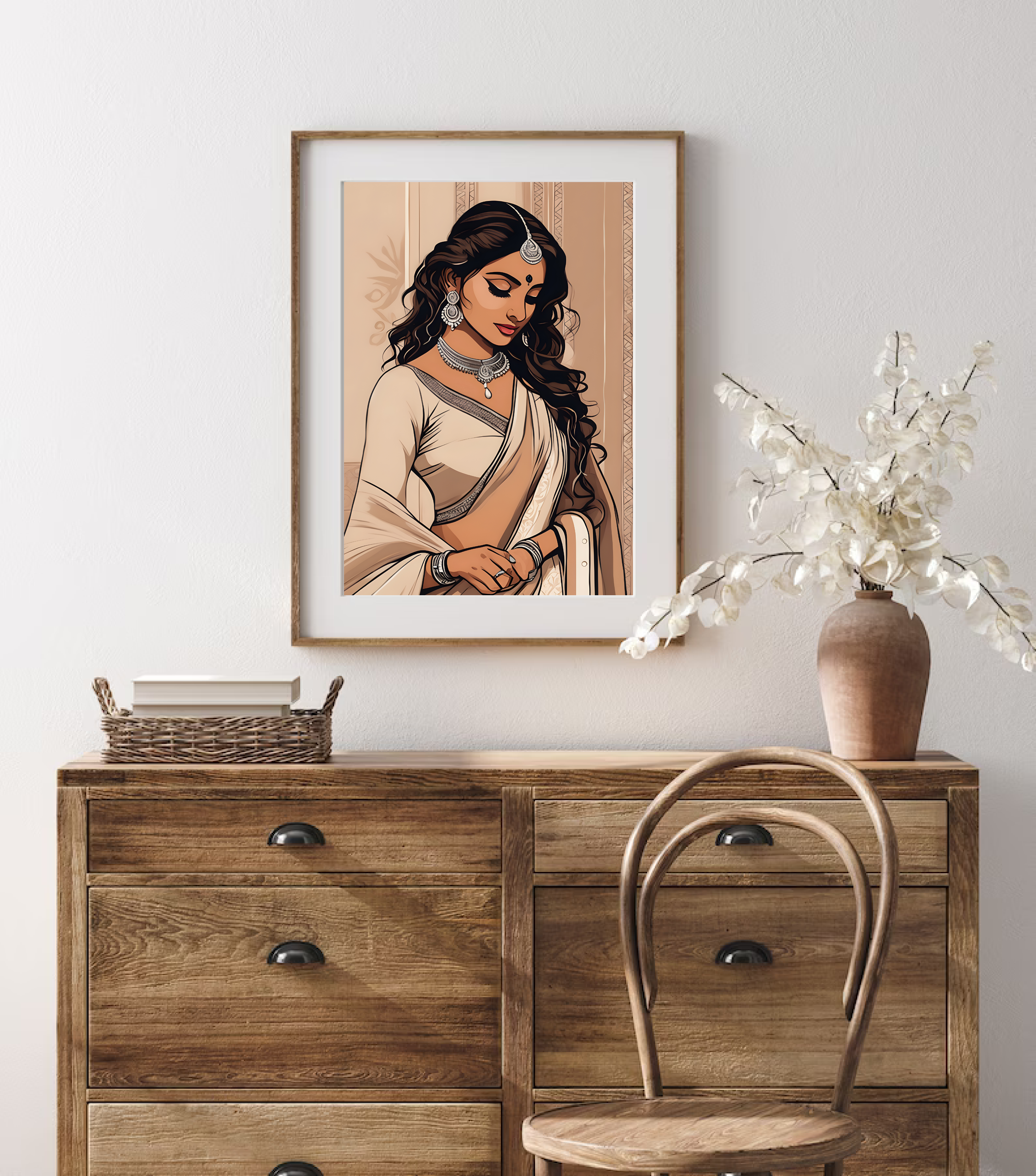 Indian Woman Art Print, Indian Art, Indian Girl Art, Indian Woman in Saree, Digital Print