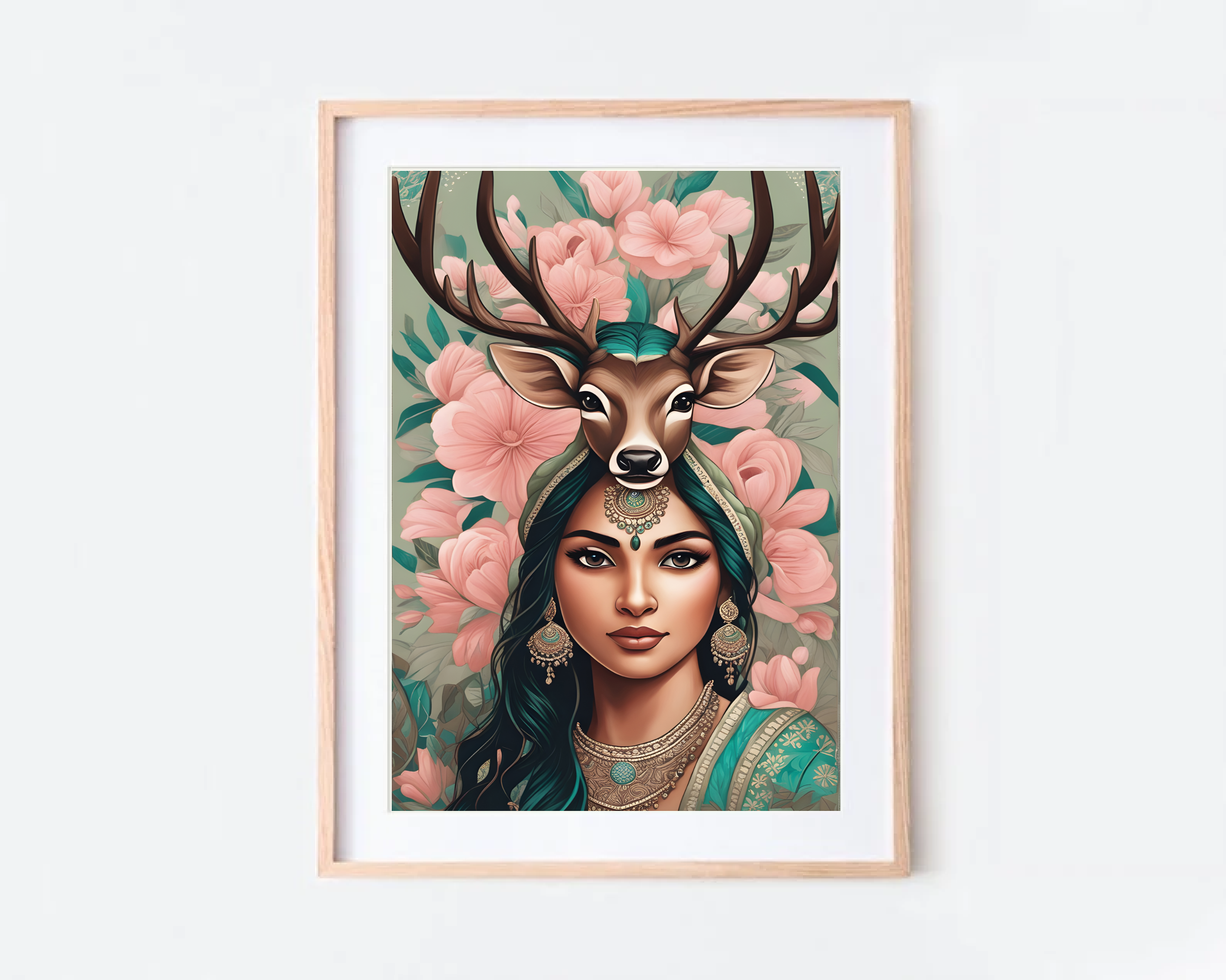 Indian Art, Indian traditional Girl Art Print, Folk Art, Floral Bird Art