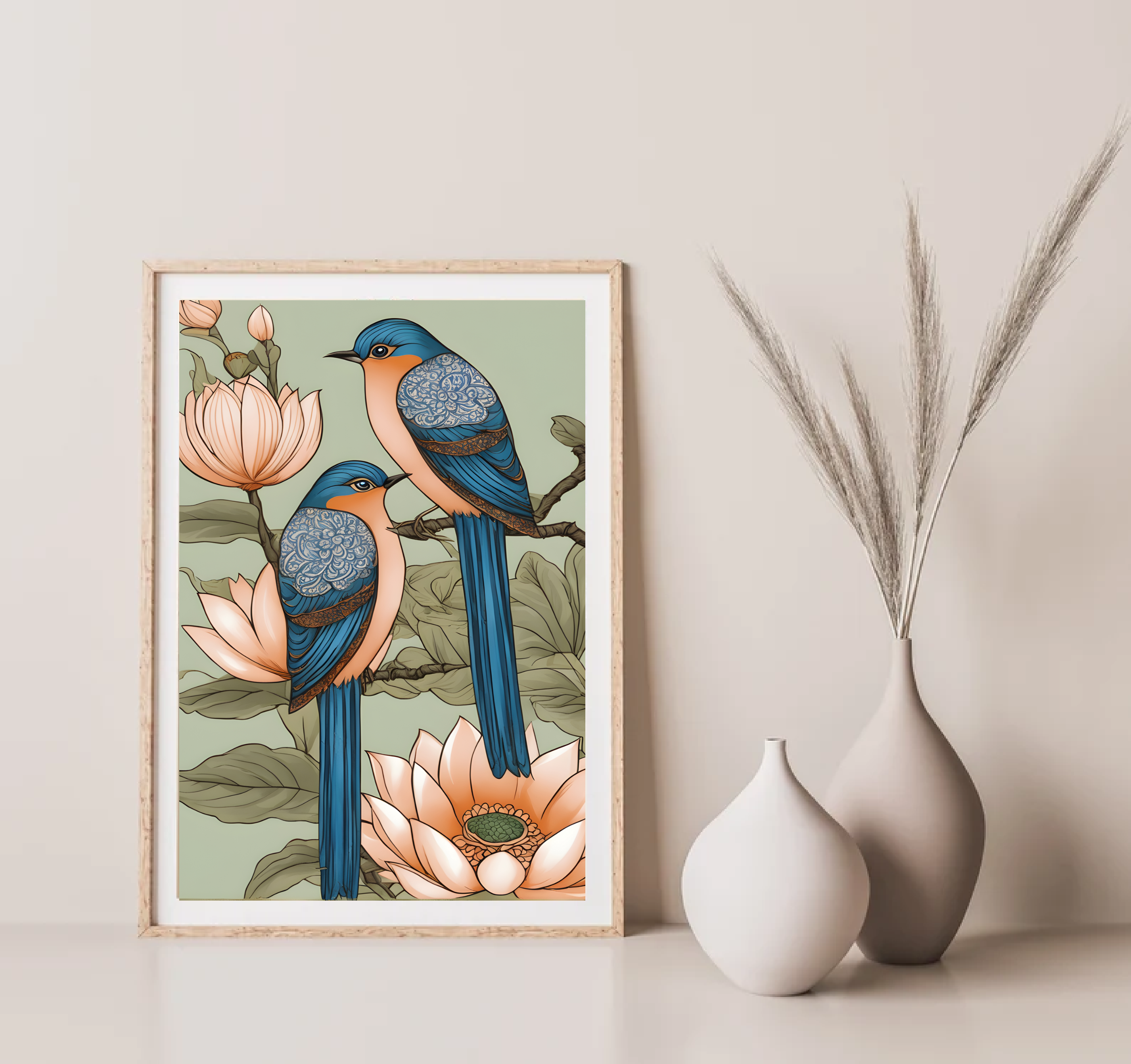 Indian Art, Indian traditional Blue Bird Art Print, Folk Art, Floral Bird Art