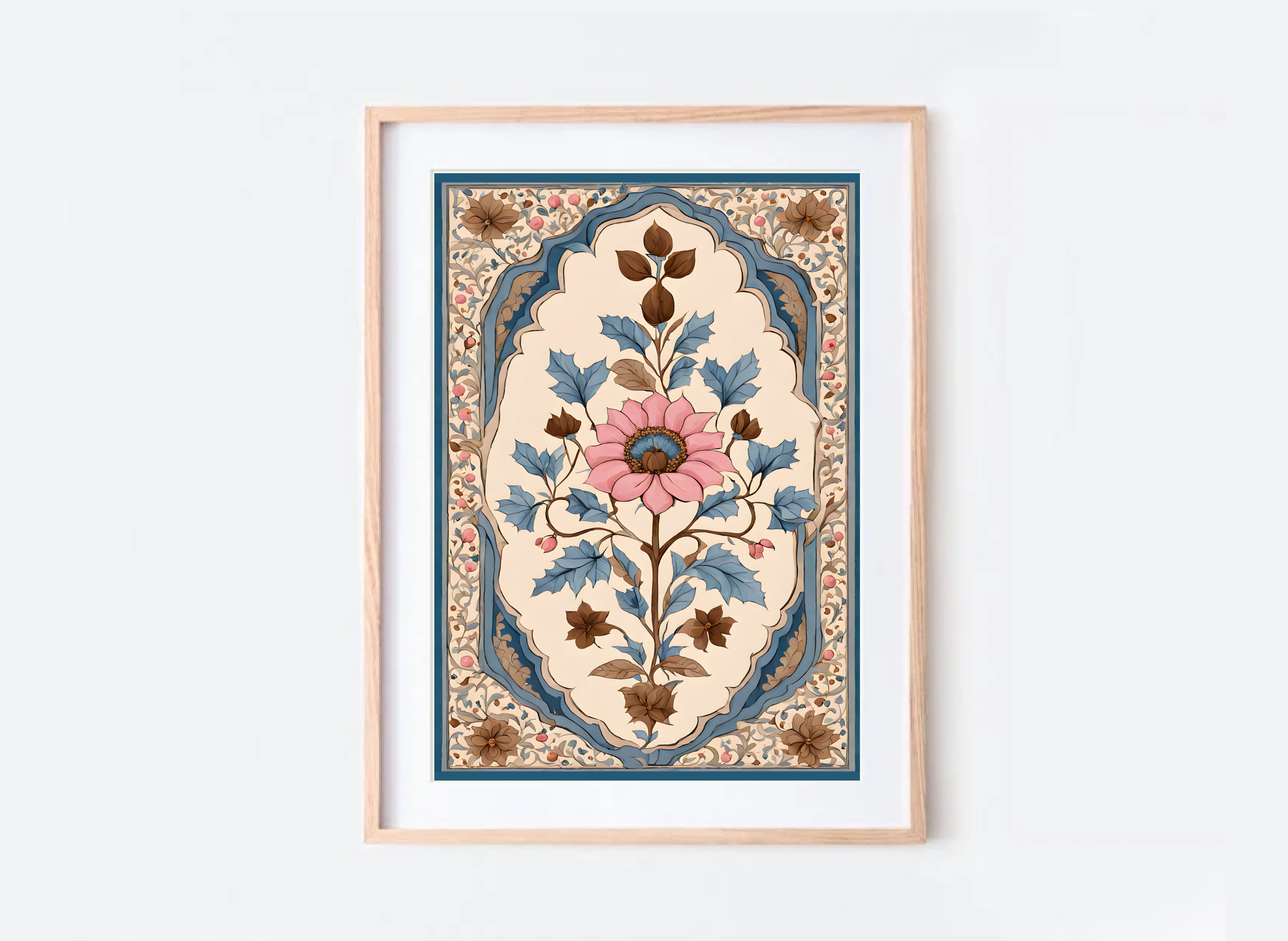 Indian Art, Indian traditional Floral Mughal Style Art, Folk Art Print, Floral Art