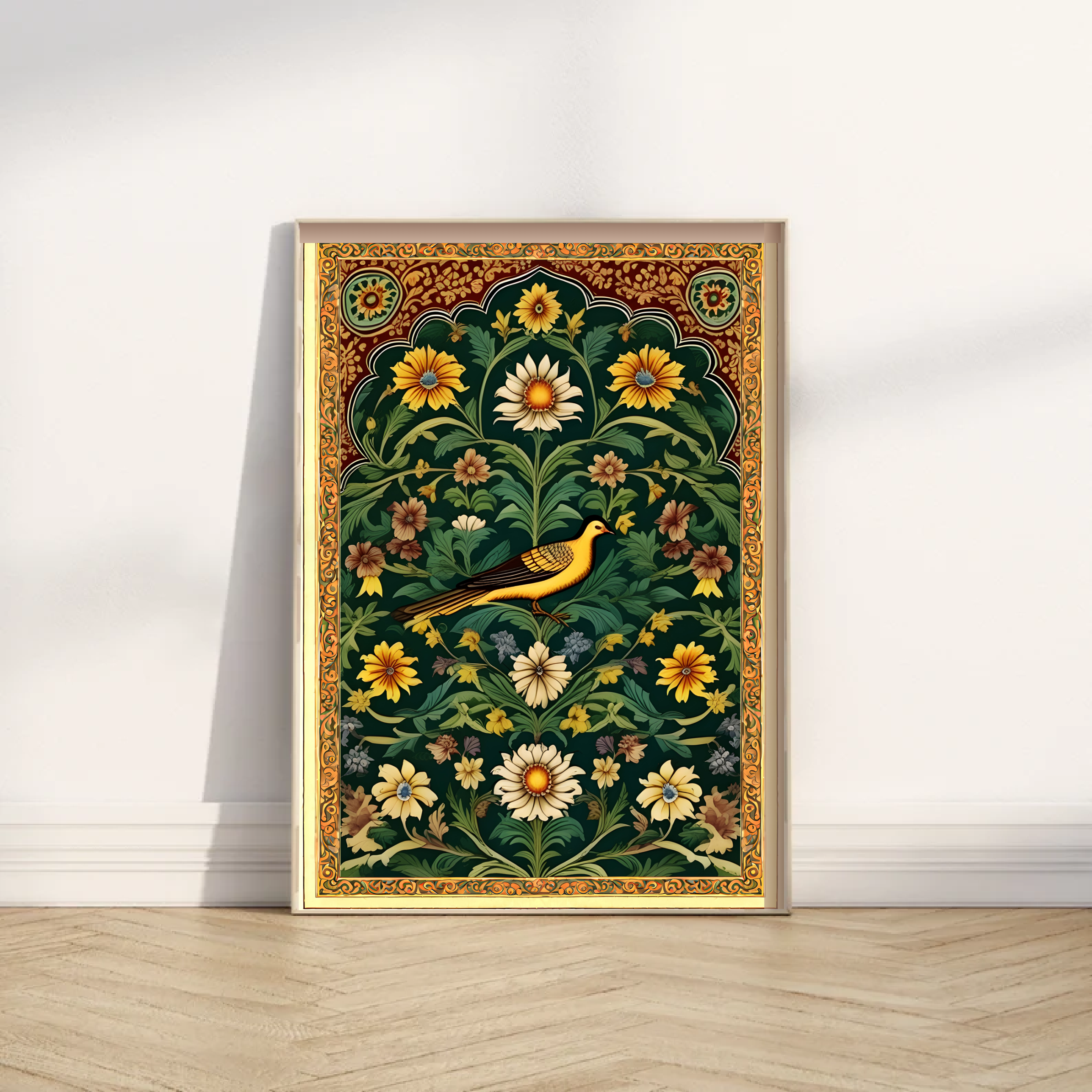 Indian Art, Indian traditional Deer Art Print, Folk Art, Floral Bird Art