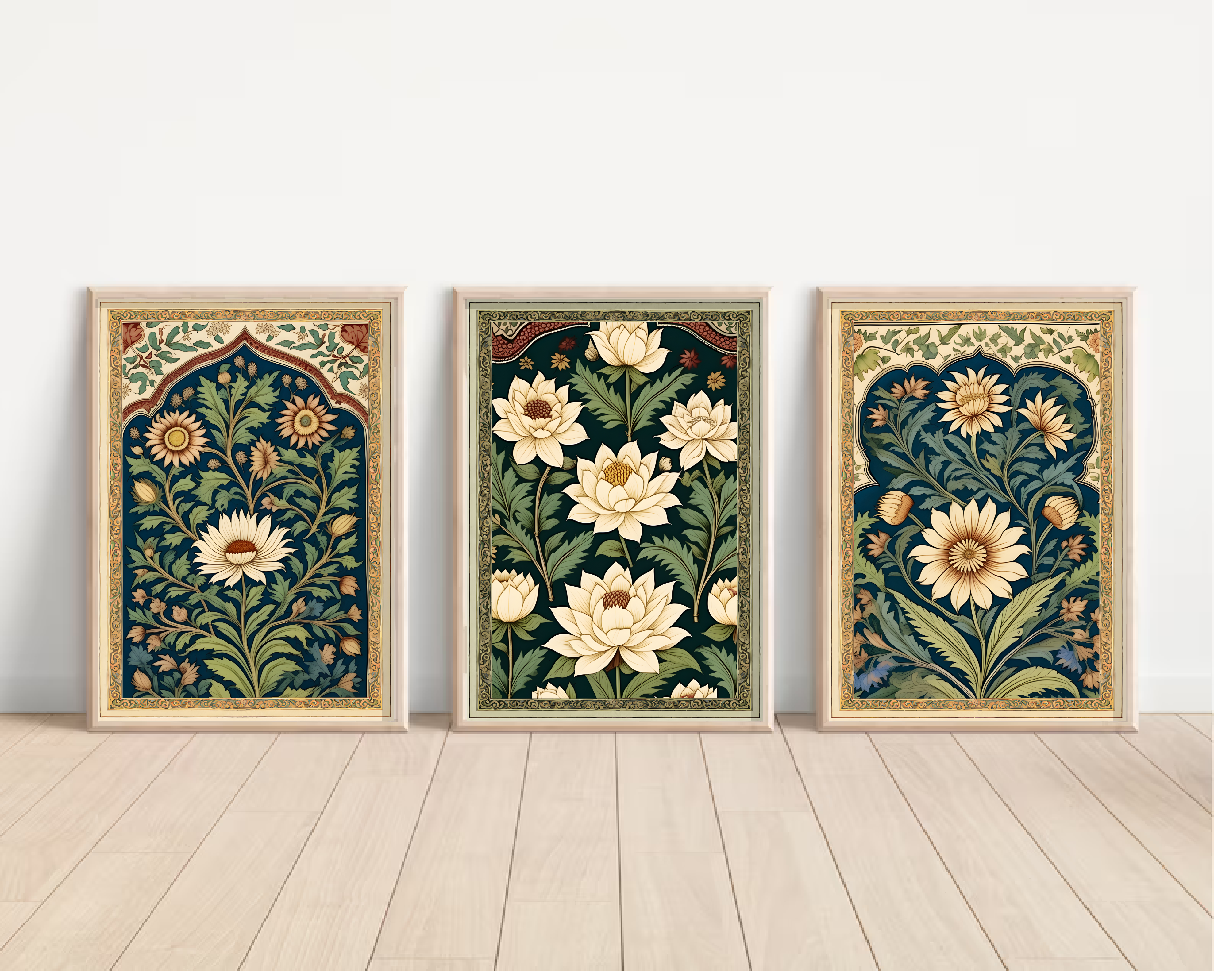 Indian Art, Indian traditional Floral Vintage, Folk Art Print set of 3, Floral Art