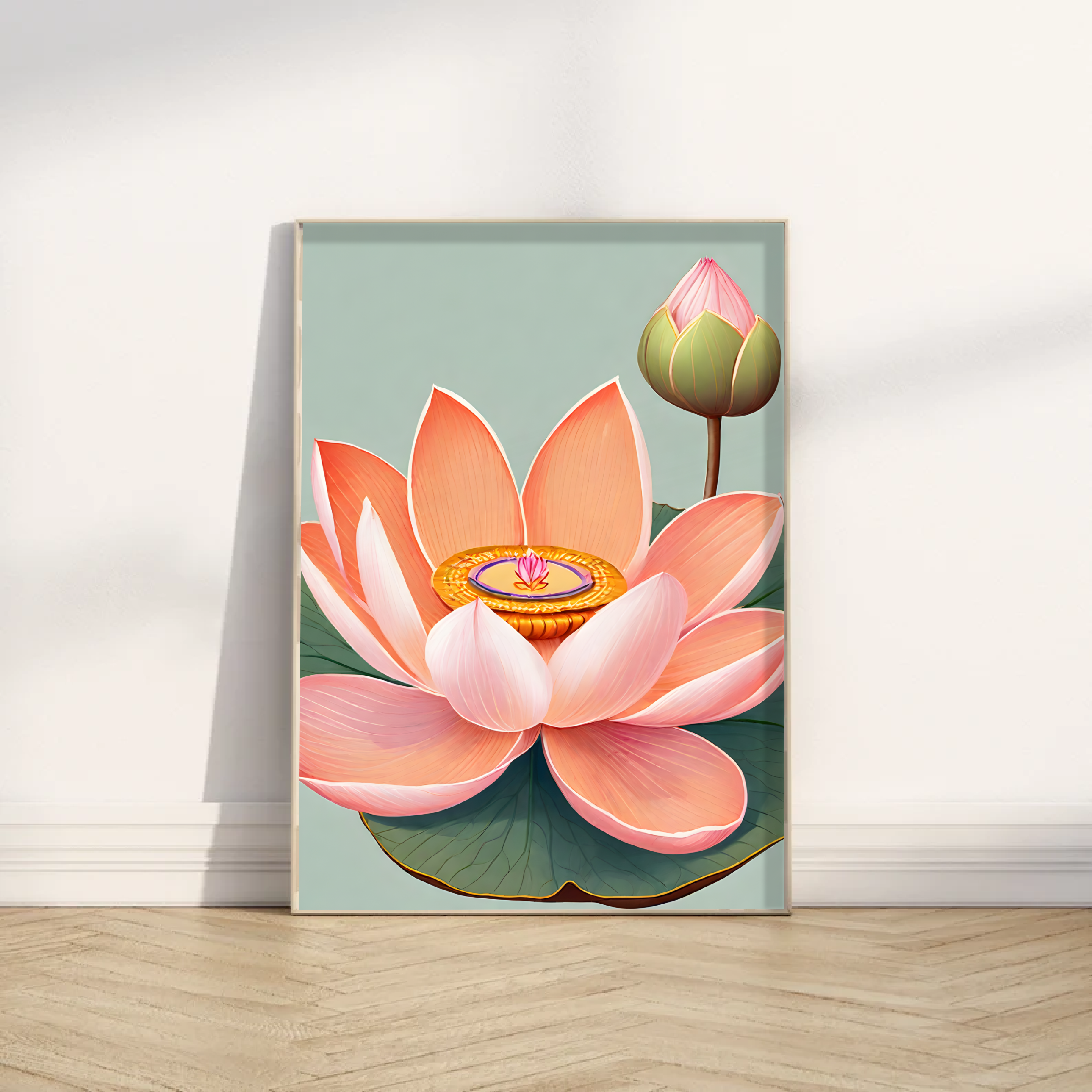 Floral Indian Art, Pink Lotus Art Print, Floral Art, Digital Download