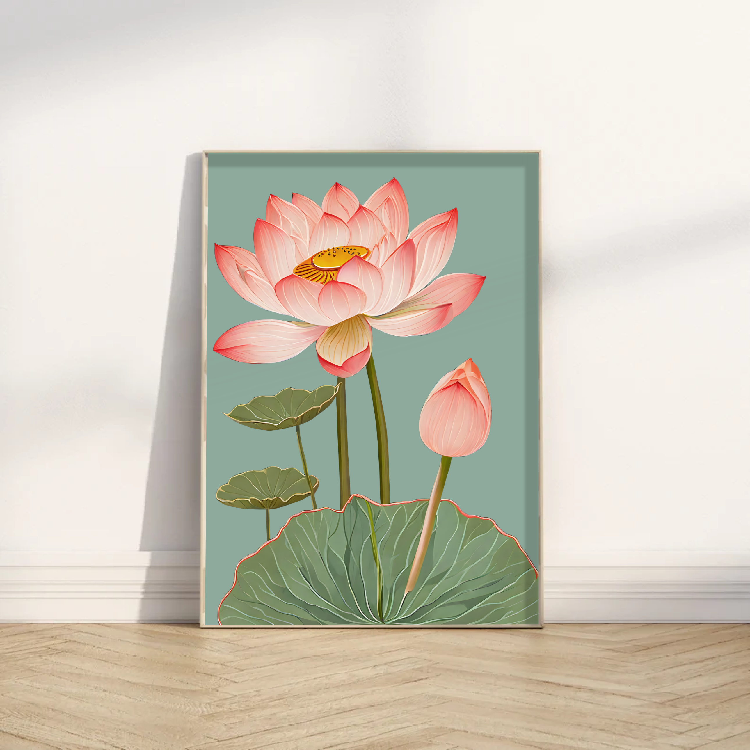 Floral Indian Art, Pink Lotus Art Print, Floral Art, Digital Download