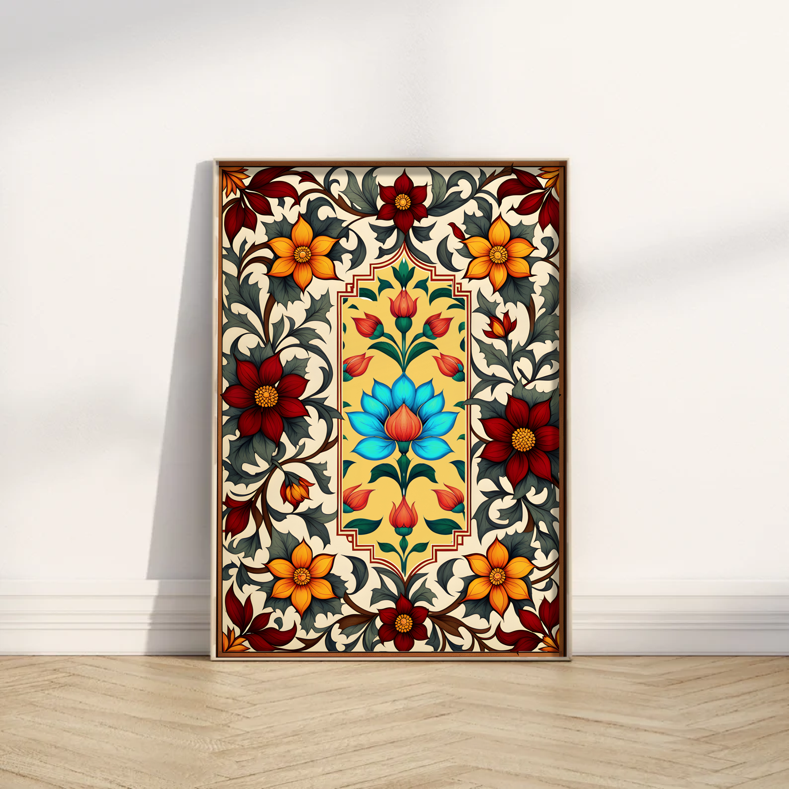 Indian Art, Indian traditional Floral Mughal Style Art, Folk Art Print, Floral Art