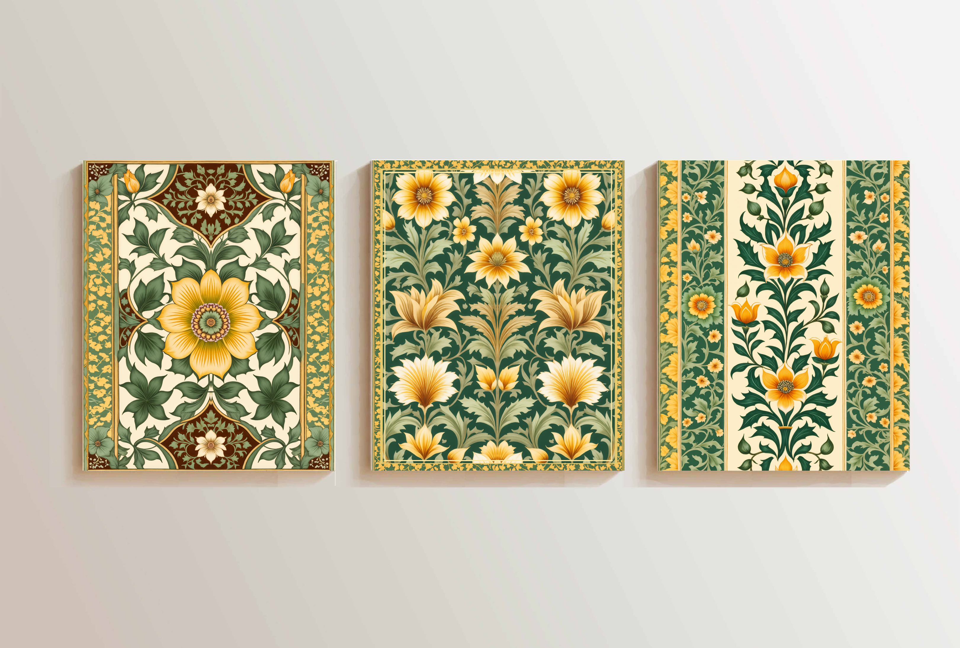 Indian Art, Indian traditional Floral Mughal Style Art, Folk Art Print, Floral Art Set of 3
