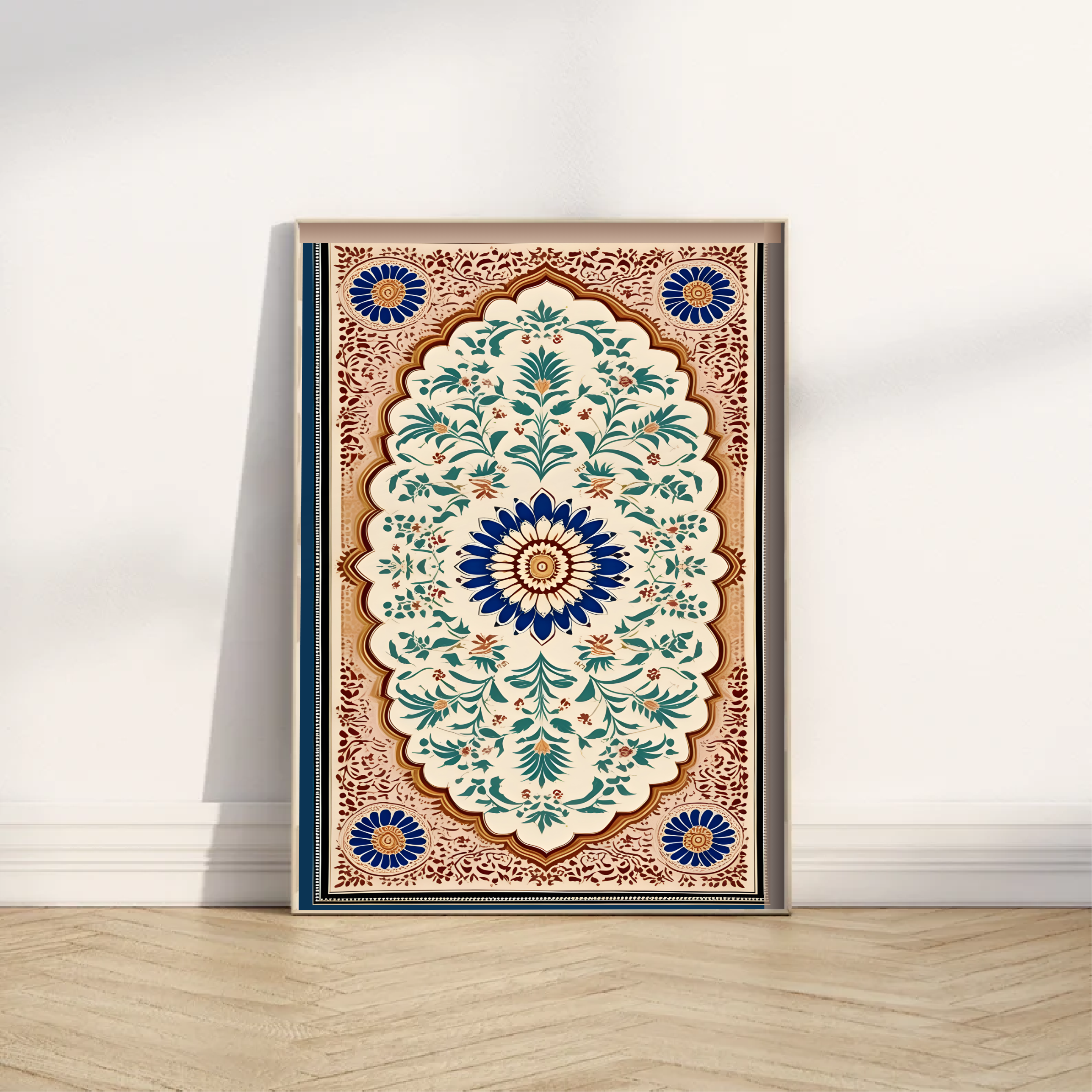 Indian Art, Indian traditional Floral Mughal Style Art, Islamic Art Print, Floral Art