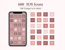 600 IOS 14 App Icons Pack, 100 Unique Icons In 6 Colors, Boho, IPhone App Covers, Blush