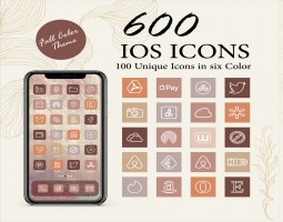 600 IOS 14 App Icons Pack, 100 Unique Icons In 6 Colors, Boho, IPhone App Covers, Fall