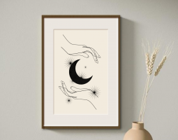 Black moon wall art print, boho printable wall art print, minimal art print