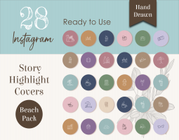 28 Beach Instagram Highlight Icons, Hand Drawn Highlight covers, Instant Download