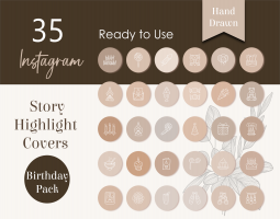 35 Birthday Instagram Highlight Icons, Hand Drawn Highlight covers, Instant Download