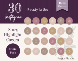 30 Fruits Instagram Highlight Icons, Hand Drawn Highlight covers, Instant Download