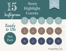 15 Sea Instagram Highlight Icons, Hand Drawn Highlight covers, Instant Download