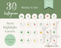30 Vegetables Instagram Highlight Icons, Hand Drawn Highlight covers, Instant Download