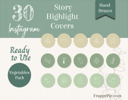 30 Instagram Vegetables Highlight Icons, Hand Drawn Highlight covers, Instant Download