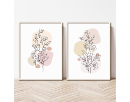Boho Art Set of 2 Prints, Boho Beige Pink Wall Art, Minimal Botanical Print, Beige Pink