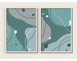 Mid Century Modern Wall Art Print Set of 2, Neutral Abstract Geometric Digital Art