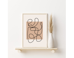 Minimal Line Art Print, Beige Black Abstract Lines Shapes Wall Art Poster