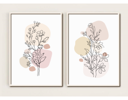 2 Botanical Art Print Set,  Boho Line Art, Abstract Art, Minimalist Wall Art, Set of 2