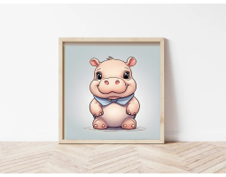 Hippo Decor, Baby Hippo Nursery Wall Art Printable, Baby Animals Digital Prints, Size 20x20in