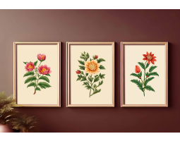 Floral Art, Botanical Art Print, Boho Flower Art, Digital Download Set of 3