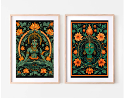 Indian Wall Art Set of 2 Shiv and Shakti Art Prints, Indian Gods Prints, Digital Download